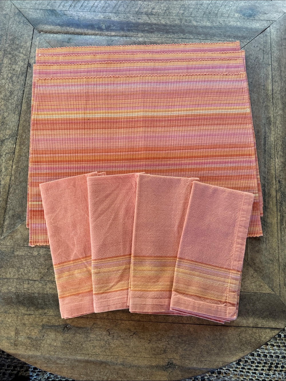 Sunset Stripe Cotton Placemat & Napkin Set - Peach set of 4